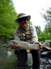 Peter and Marble trout on dry, May